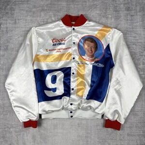 Vtg Bill Elliott Jacket Men's Large White Satin Coors Racing 1989 Winston Cup‎